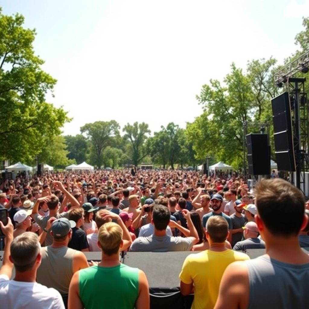 Concert PA system setup at an outdoor event