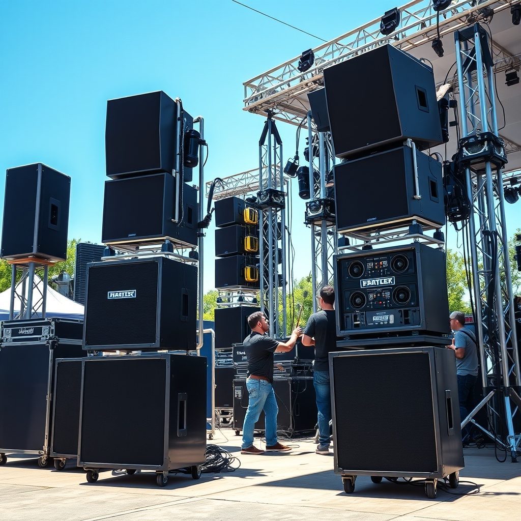 Outdoor concert setup with PA system
