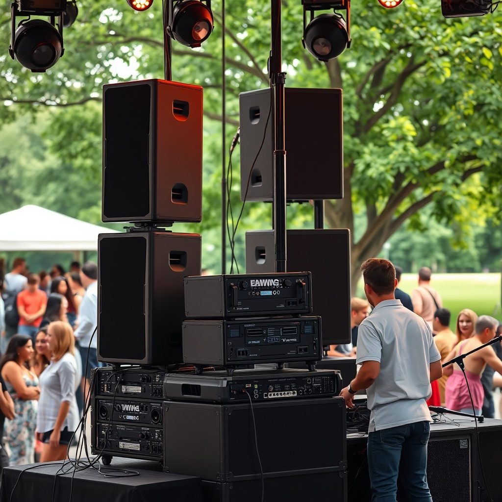 Outdoor concert sound system setup