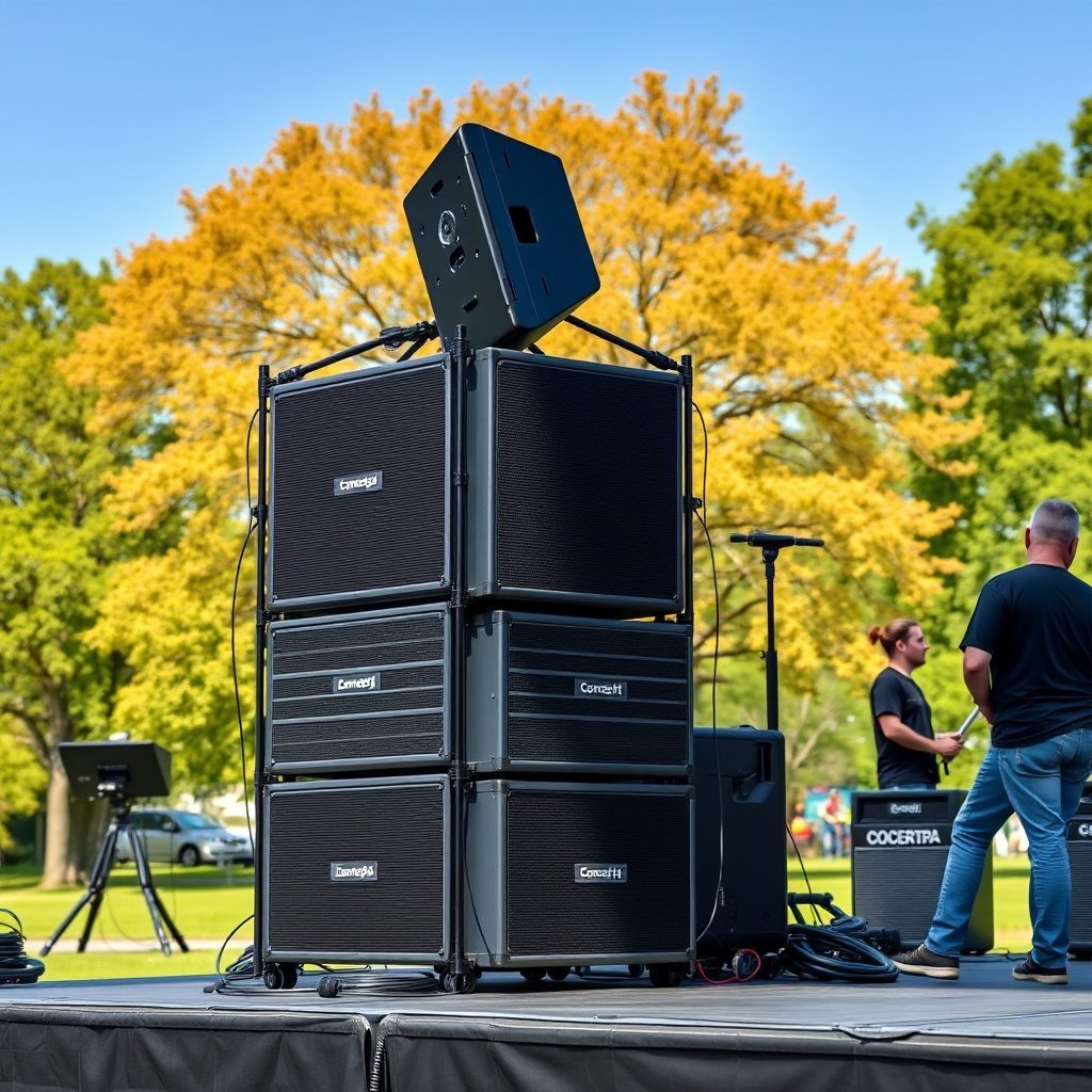 Outdoor concert setup with PA system