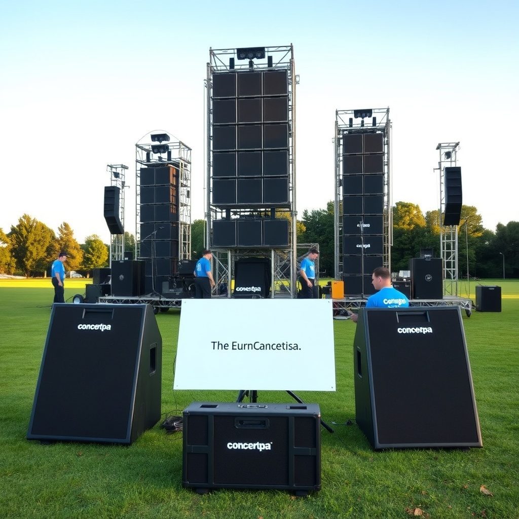 Concert PA equipment setup at an outdoor event
